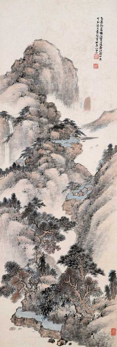 萧俊贤 己酉(1909)年作 拟江贯道长江一角 立轴